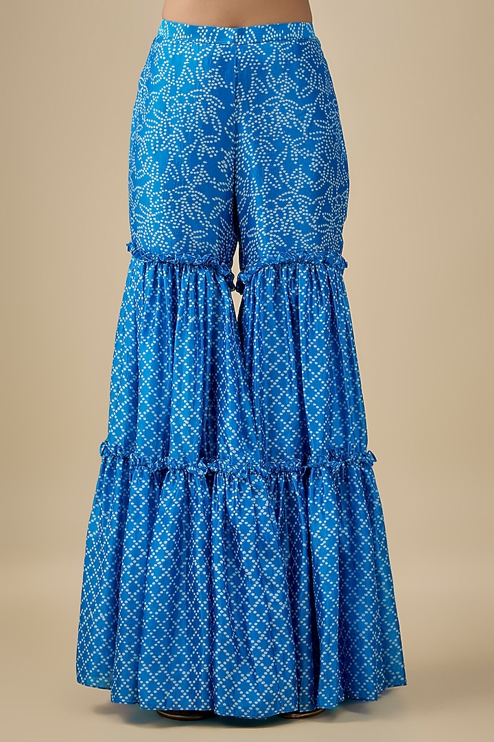 Blue Kora Silk Zardosi Embroidered & Printed Wedding Sharara Set by Prisha's at Pernia's Pop Up Shop