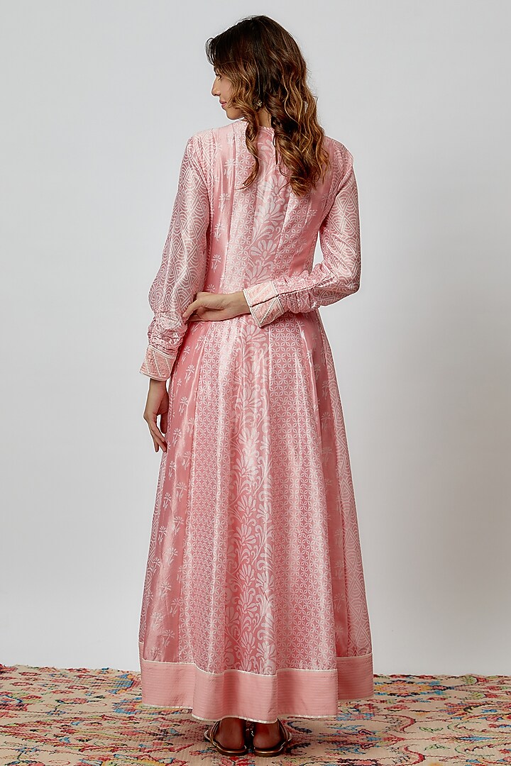 Blush Pink Silk Floral Geometric Printed & Sequins Embroidered Kurta Set by Prisha's at Pernia's Pop Up Shop