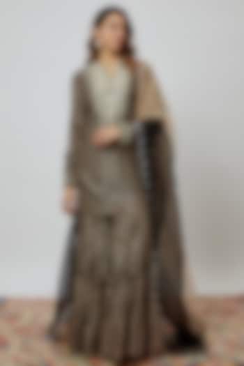 Black Silk Floral Printed Gharara Set by Prisha's at Pernia's Pop Up Shop