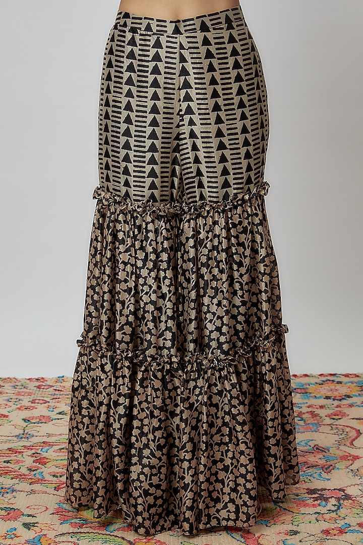 Black Silk Floral Printed Gharara Set by Prisha's at Pernia's Pop Up Shop
