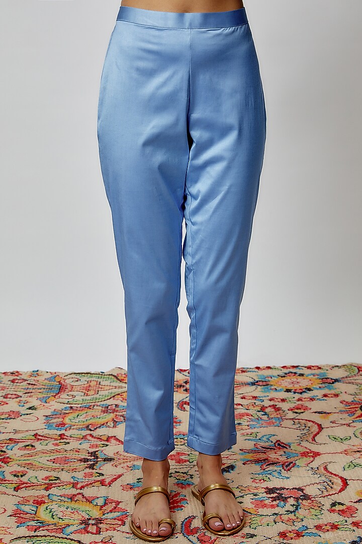 Blue Silk Floral Geometric Printed & Cutdana Embroidered Kurta Set by Prisha's at Pernia's Pop Up Shop