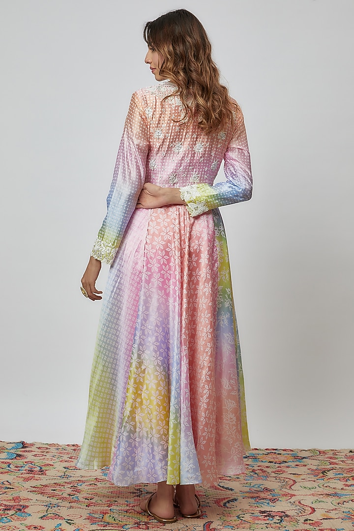 Multi-Colored Silk Floral Geometric Printed & Cutdana Embroidered Kurta Set by Prisha's at Pernia's Pop Up Shop