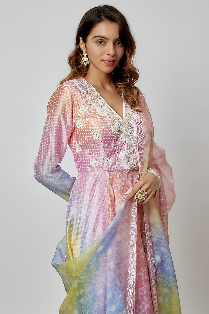 Multi-Colored Silk Floral Geometric Printed & Cutdana Embroidered Kurta Set by Prisha's at Pernia's Pop Up Shop