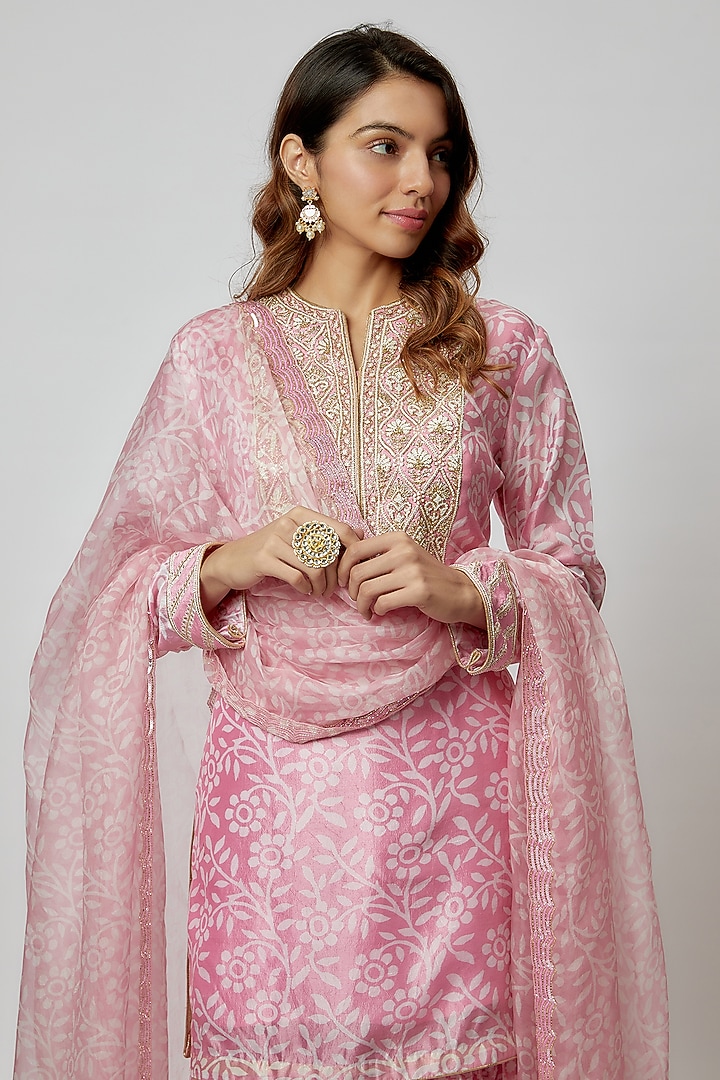 Blush Pink Silk Printed Gharara Set by Prisha's at Pernia's Pop Up Shop