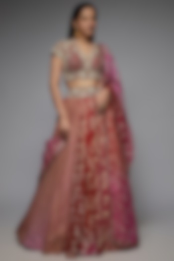 Pink Silk Ajrakh Printed Wedding Lehenga Set by Prisha's at Pernia's Pop Up Shop