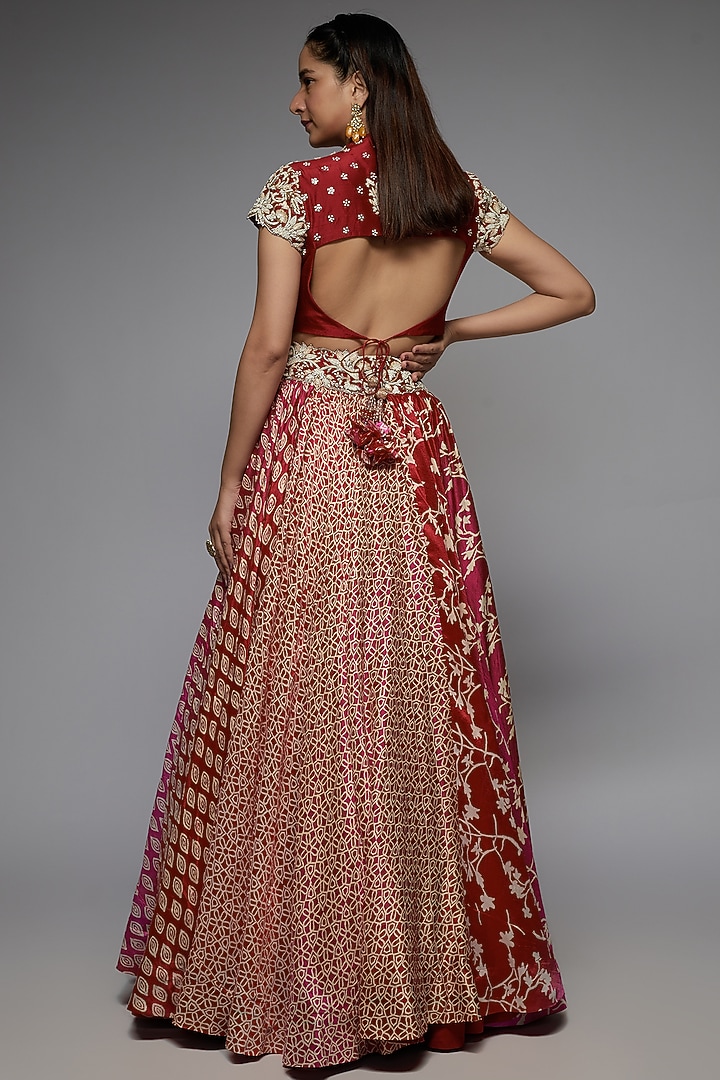 Pink Silk Ajrakh Printed Wedding Lehenga Set by Prisha's at Pernia's Pop Up Shop