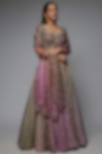 Purple Silk Geometric Printed Wedding Lehenga Set by Prisha's at Pernia's Pop Up Shop