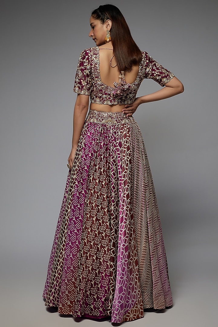 Purple Silk Geometric Printed Wedding Lehenga Set by Prisha's at Pernia's Pop Up Shop