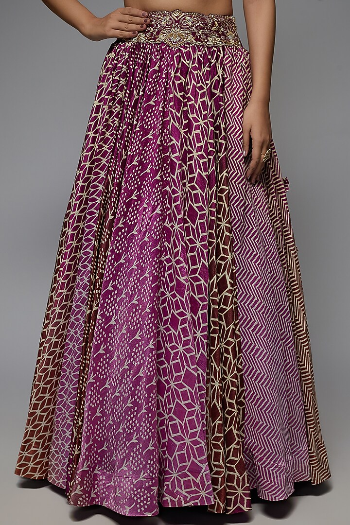 Purple Silk Geometric Printed Wedding Lehenga Set by Prisha's at Pernia's Pop Up Shop