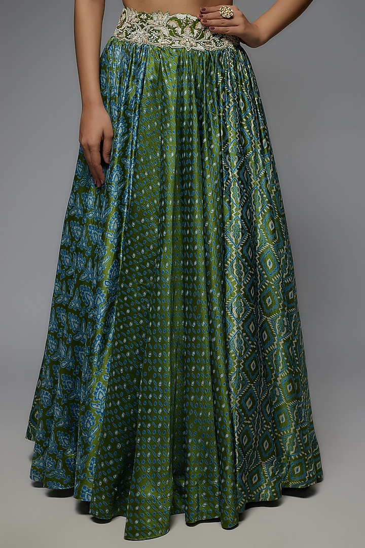 Green Silk Printed Wedding Lehenga Set by Prisha's at Pernia's Pop Up Shop