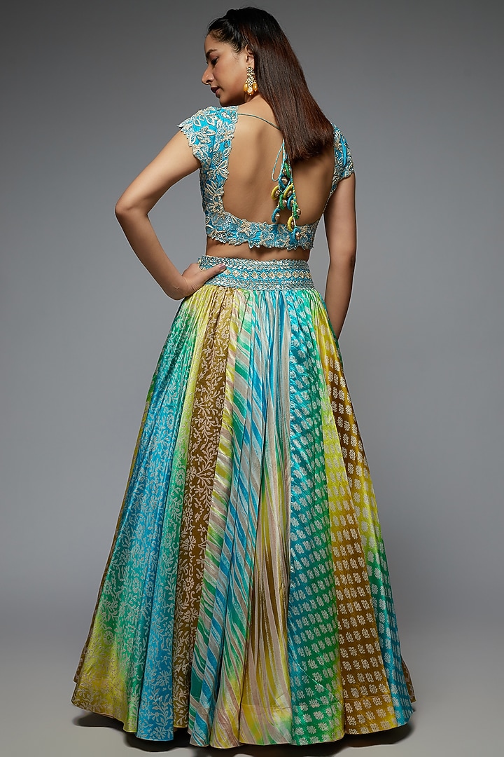 Multi-Colored Silk Printed Wedding Lehenga Set by Prisha's at Pernia's Pop Up Shop