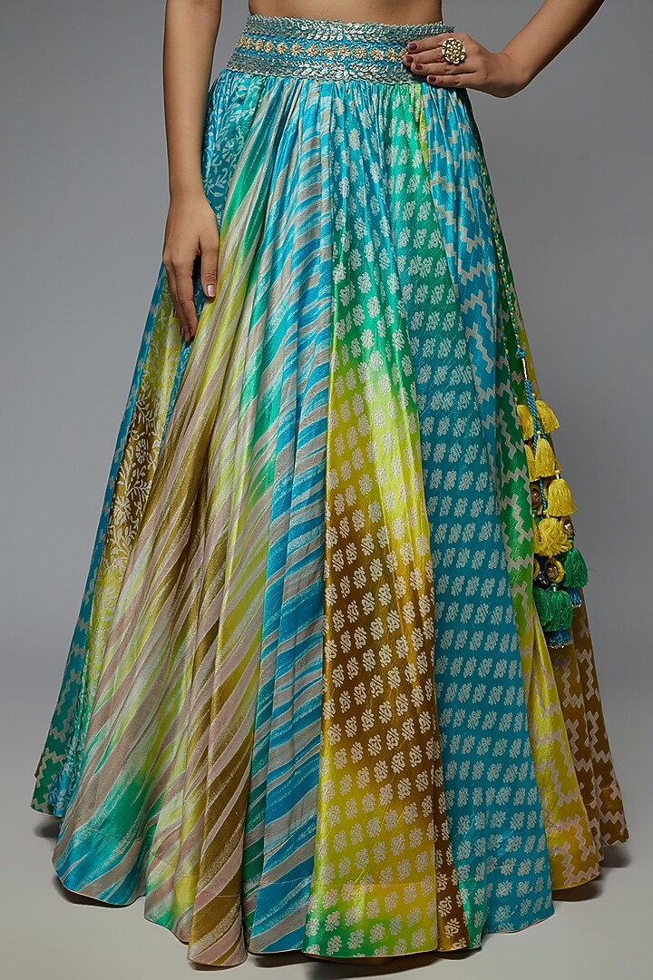 Multi-Colored Silk Printed Wedding Lehenga Set by Prisha's at Pernia's Pop Up Shop
