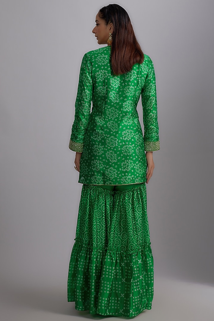 Green Silk Printed Gharara Set by Prisha's at Pernia's Pop Up Shop