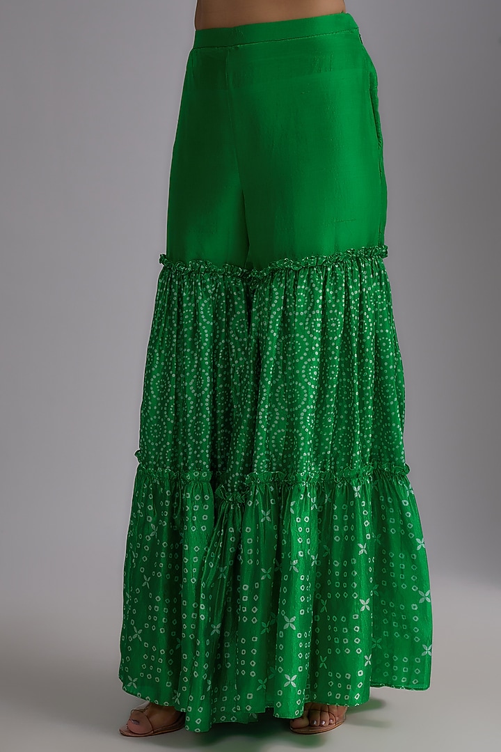 Green Silk Printed Gharara Set by Prisha's at Pernia's Pop Up Shop