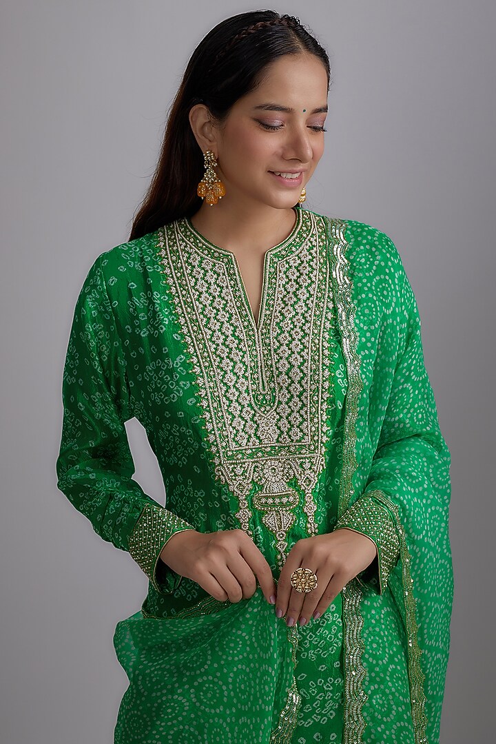 Green Silk Printed Gharara Set by Prisha's at Pernia's Pop Up Shop
