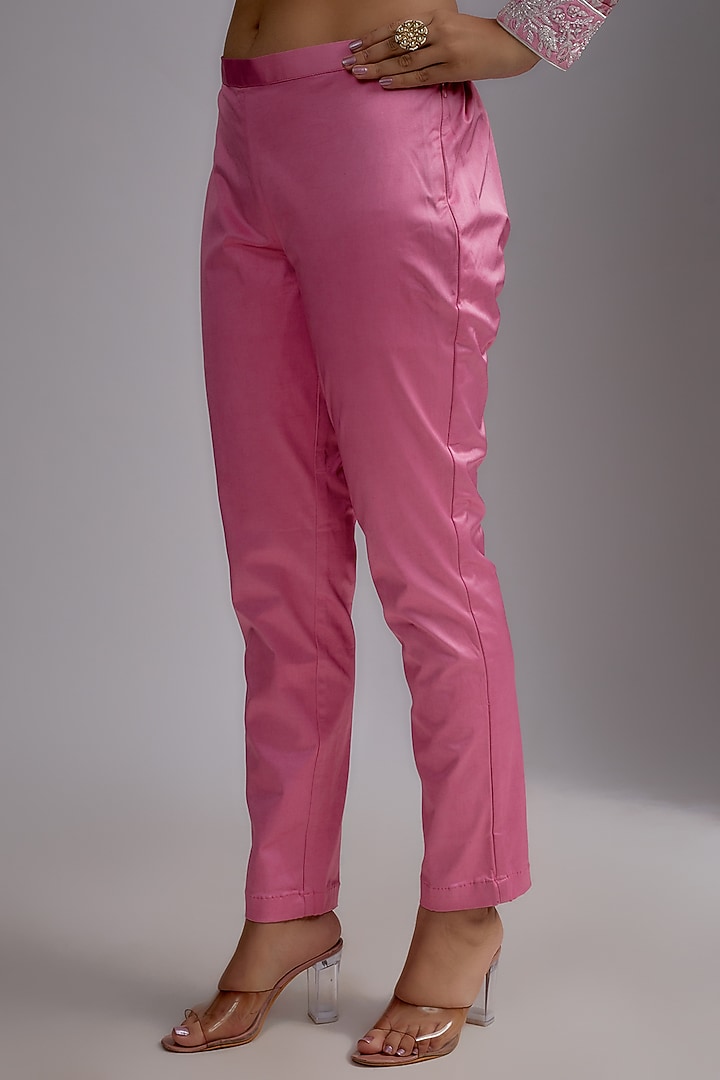 Pink Silk Floral Printed & Hand Embroidered Kurta Set by Prisha's at Pernia's Pop Up Shop