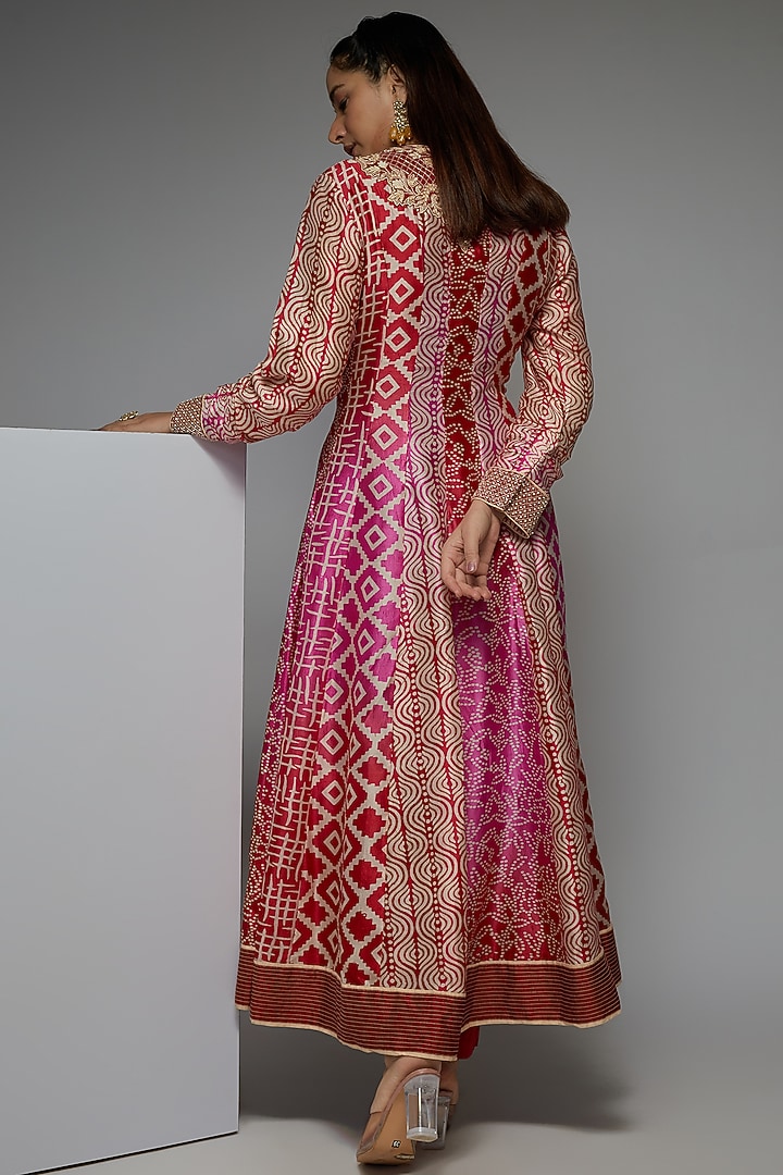 Deep Pink Silk Floral Printed & Hand Embroidered Kurta Set by Prisha's at Pernia's Pop Up Shop