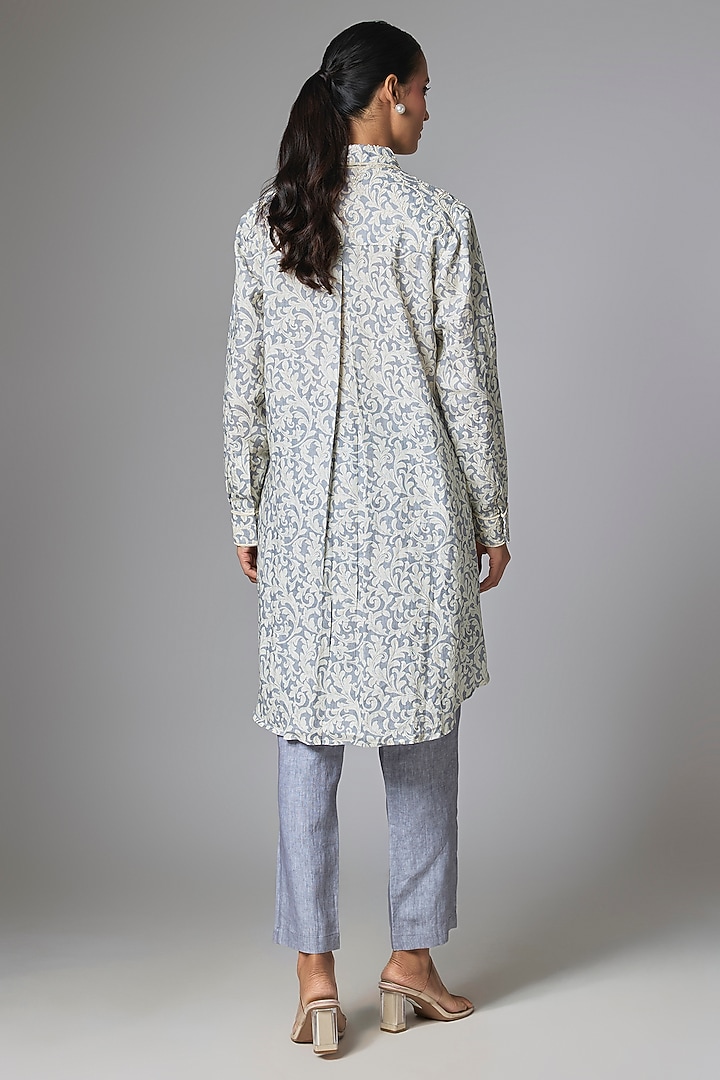 Off-White & Grey Linen Printed Co-Ord Set by Prisha's at Pernia's Pop Up Shop