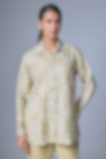 Beige & Off-White Linen Jaal Printed Shirt by Prisha's at Pernia's Pop Up Shop