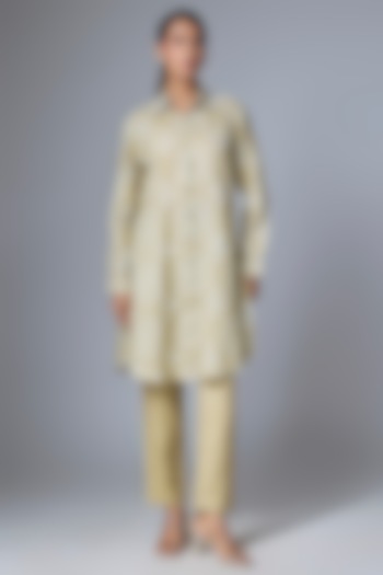 Beige & Off-White Linen Jaal Printed Co-Ord Set by Prisha's at Pernia's Pop Up Shop
