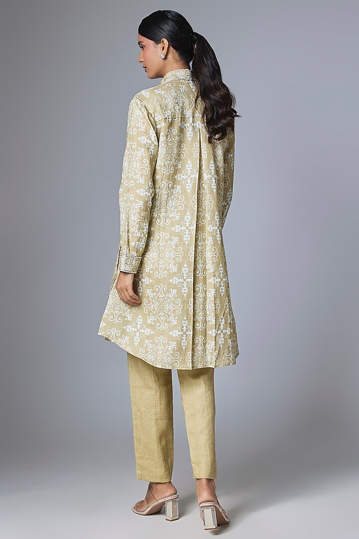Beige & Off-White Linen Jaal Printed Co-Ord Set by Prisha's at Pernia's Pop Up Shop