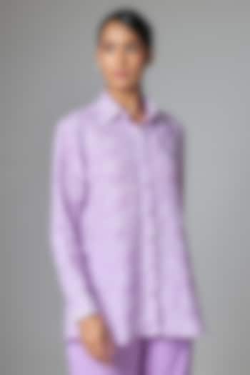 Lilac Linen Jaal Printed Shirt by Prisha's at Pernia's Pop Up Shop