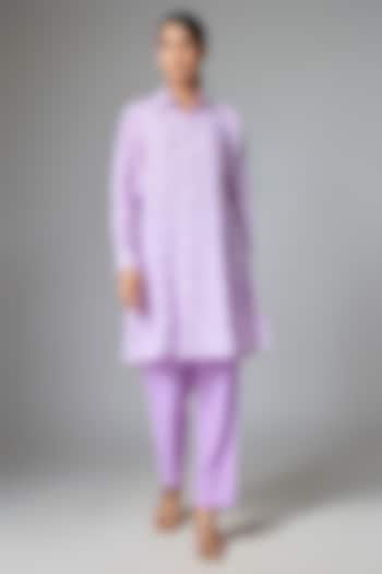 Lilac Linen Jaal Printed Co-Ord Set by Prisha's at Pernia's Pop Up Shop