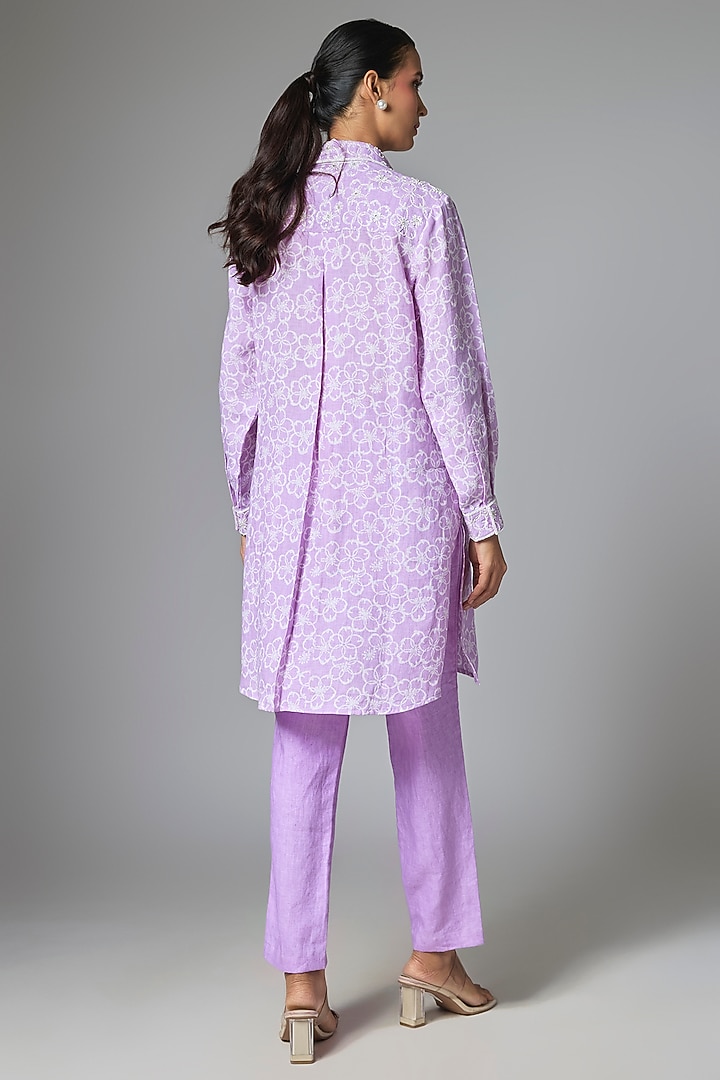 Lilac Linen Jaal Printed Co-Ord Set by Prisha's at Pernia's Pop Up Shop