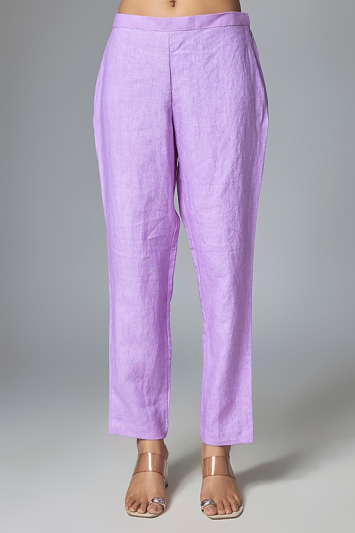 Lilac Linen Jaal Printed Co-Ord Set by Prisha's at Pernia's Pop Up Shop