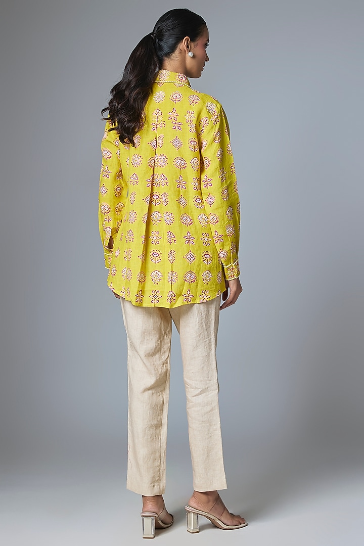 Yellow & Pink Linen Shirt by Prisha's at Pernia's Pop Up Shop