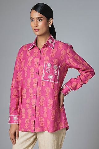 Pink Linen Shirt by Prisha's