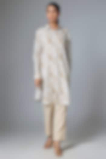Beige & Off-White Linen Embroidered Co-Ord Set by Prisha's at Pernia's Pop Up Shop