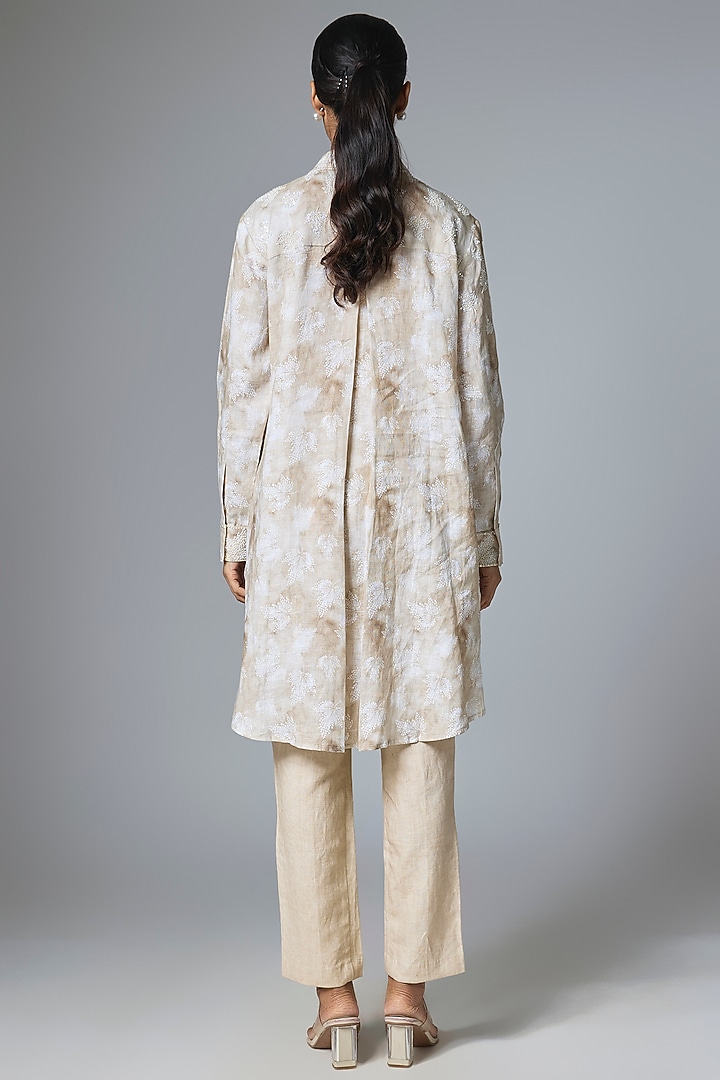 Beige & Off-White Linen Embroidered Co-Ord Set by Prisha's at Pernia's Pop Up Shop