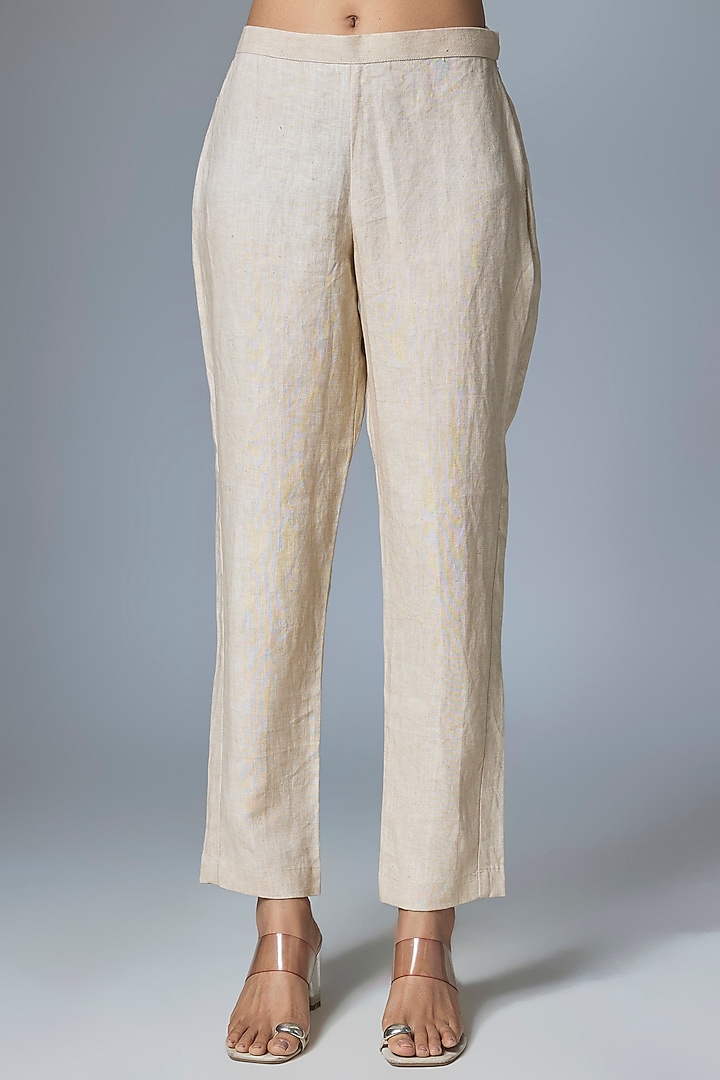 Beige & Off-White Linen Embroidered Co-Ord Set by Prisha's at Pernia's Pop Up Shop