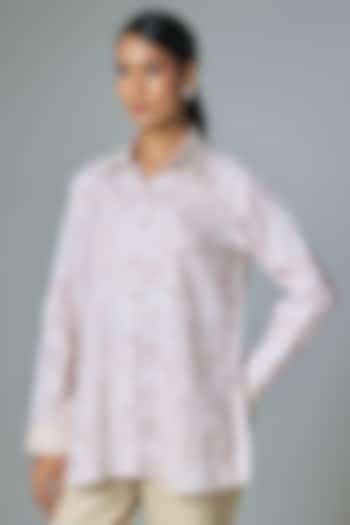 Pink Linen Printed & Embroidered Shirt by Prisha's at Pernia's Pop Up Shop