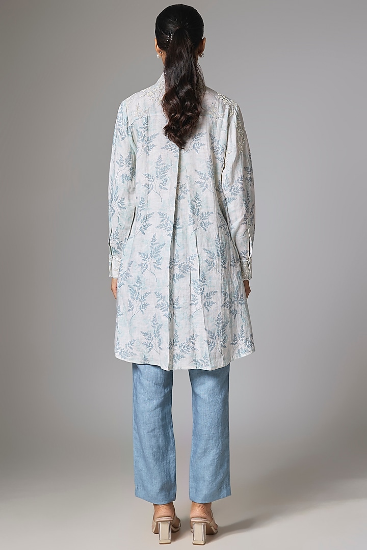 Off-White & Beige Linen Printed Co-Ord Set by Prisha's at Pernia's Pop Up Shop