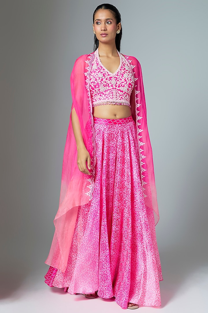 Pink Kora Silk Bandhani Printed Palazzo Set by Prisha's at Pernia's Pop Up Shop
