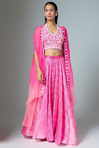 Pink Kora Silk Bandhani Printed Palazzo Set by Prisha's