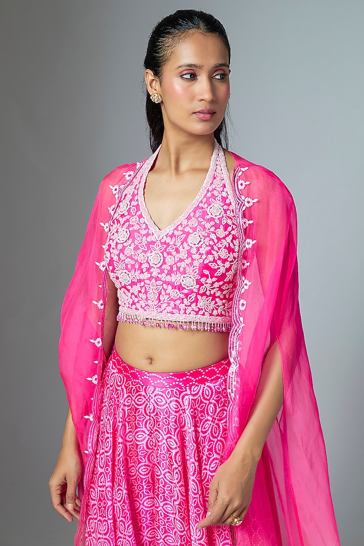 Pink Kora Silk Bandhani Printed Palazzo Set by Prisha's at Pernia's Pop Up Shop