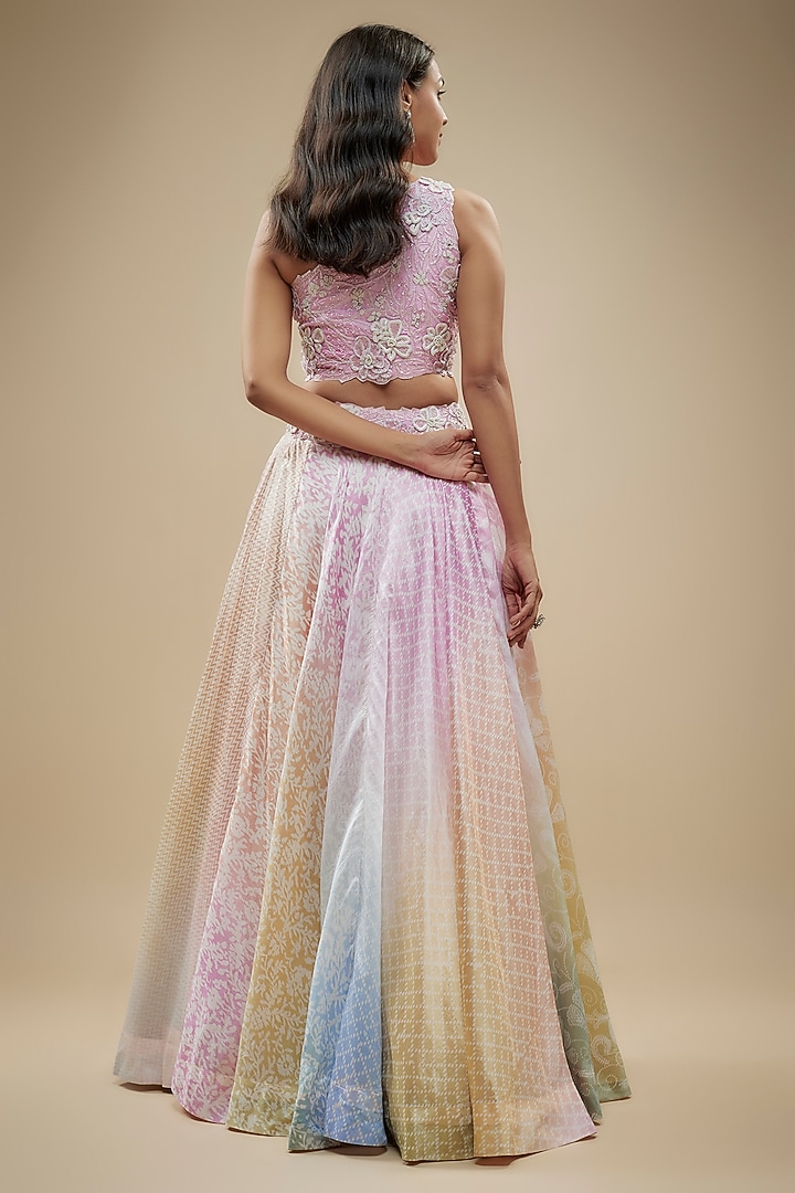 Multi-Colored Kora Silk Block Printed Wedding Lehenga Set by Prisha's at Pernia's Pop Up Shop