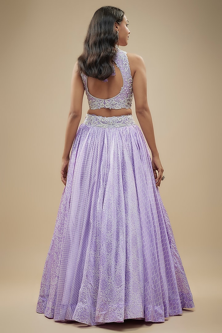 Lilac Kora Silk Block Printed Wedding Lehenga Set by Prisha's at Pernia's Pop Up Shop