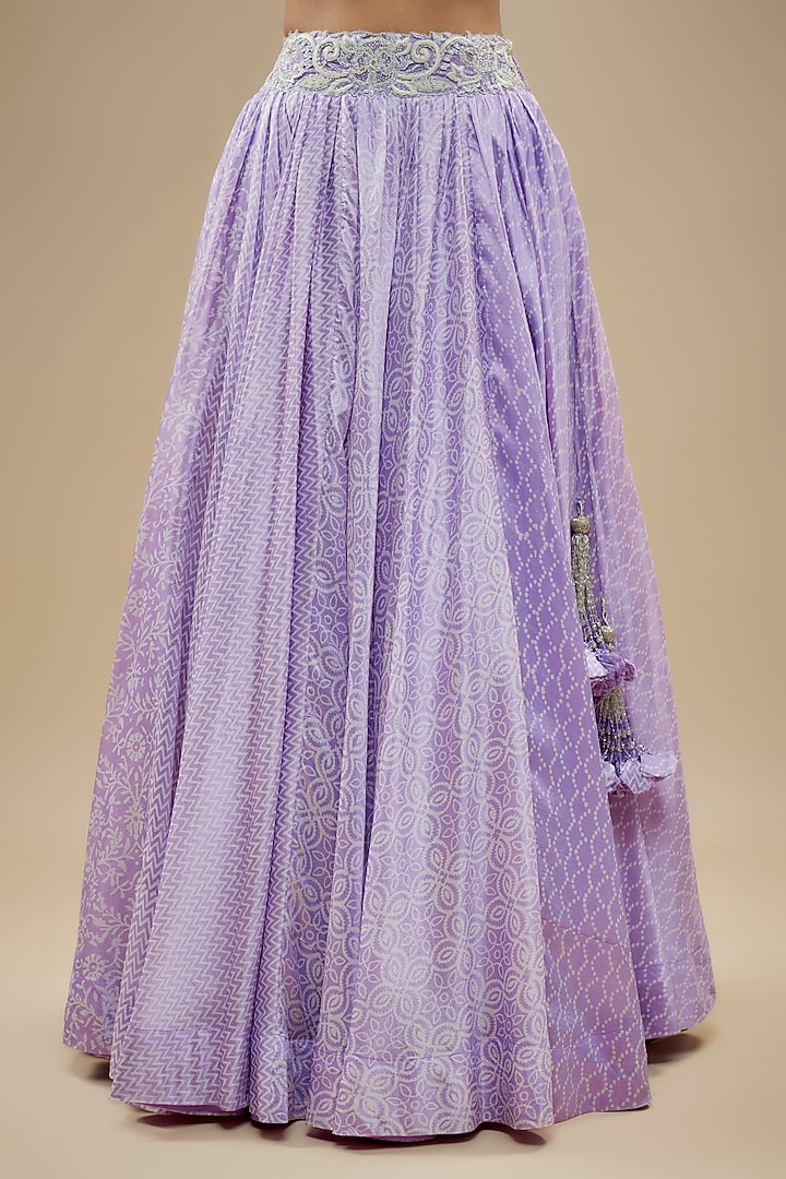 Lilac Kora Silk Block Printed Wedding Lehenga Set by Prisha's at Pernia's Pop Up Shop
