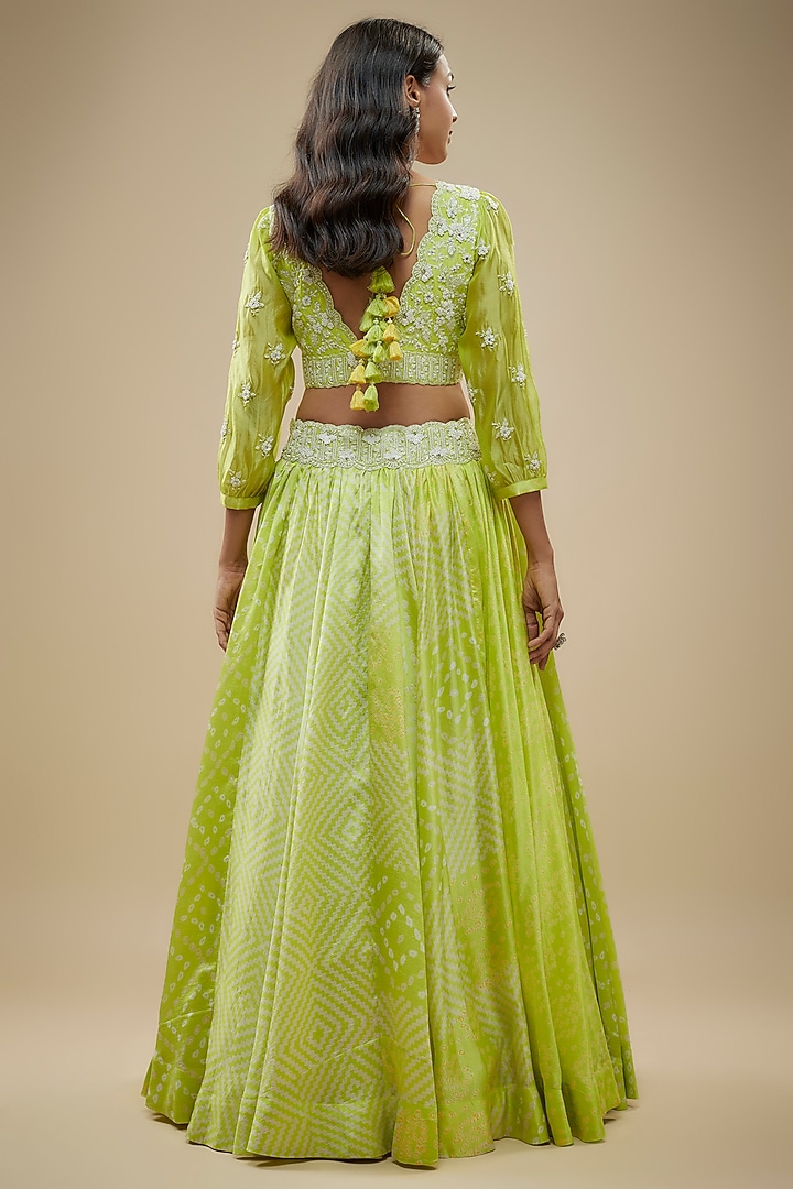 Green Kora Silk Block Printed Wedding Lehenga Set by Prisha's at Pernia's Pop Up Shop