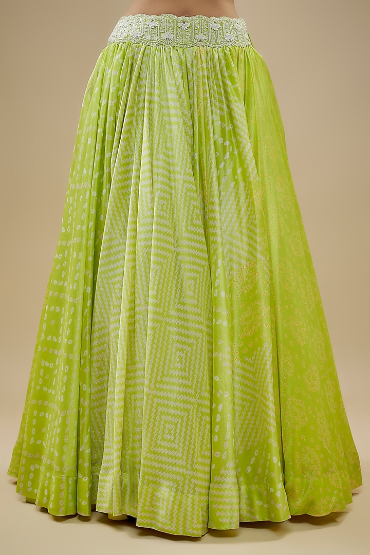 Green Kora Silk Block Printed Wedding Lehenga Set by Prisha's at Pernia's Pop Up Shop