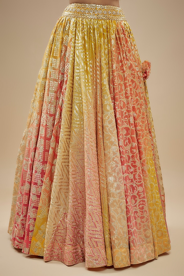 Yellow-Orange Organza Handwoven Printed Wedding Lehenga Set by Prisha's at Pernia's Pop Up Shop