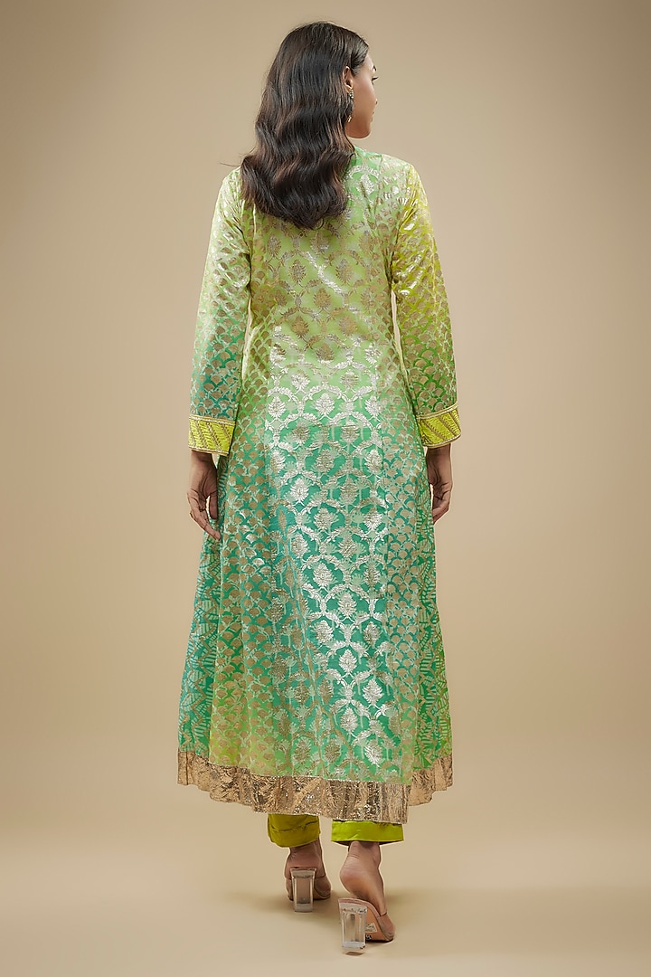 Green Chanderi Banarasi Embroidered & Printed Kurta Set by Prisha's at Pernia's Pop Up Shop