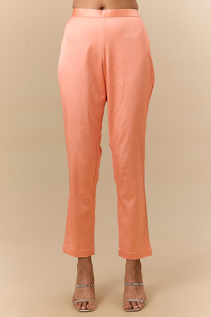 Peach Silk Digital Printed & Floral Embroidered Co-Ord Set by Prisha's at Pernia's Pop Up Shop