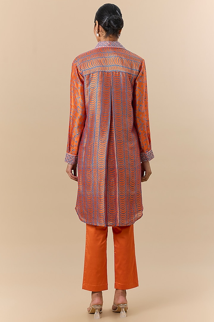 Orange & Blue Silk Digital Printed Co-Ord Set by Prisha's at Pernia's Pop Up Shop