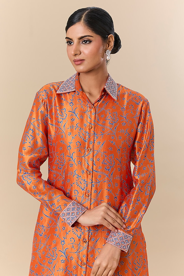 Orange & Blue Silk Digital Printed Co-Ord Set by Prisha's at Pernia's Pop Up Shop
