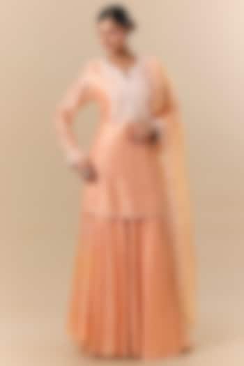 Orange Kora Silk Block Printed Palazzo Pant Set by Prisha's at Pernia's Pop Up Shop